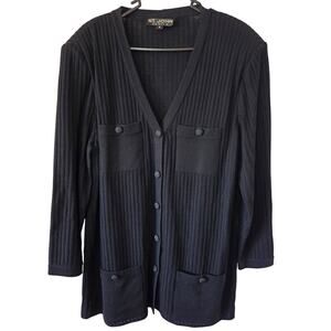 St. John Basics Sz 14 Black Button Up Cardigan 4 Pockets Yacht Nautical USA